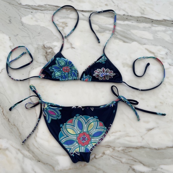 EMILIO PUCCI BLUE MULTI FLORAL BIKINI SIZE SIZE 42 / US 8 - Picture 8 of 16